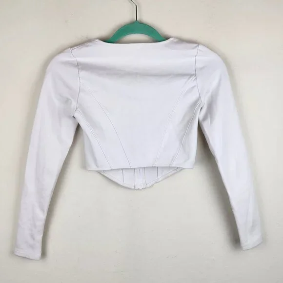 Aritzia Sunday Best Maverick Bustier Long Sleeve Zip Crop Top White sz XS - Picture 4 of 10